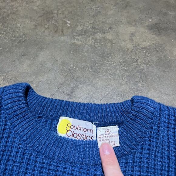 Vintage 90s Southern Classics Blue Ribbed Acrylic Sweater - Picture 3 of 3